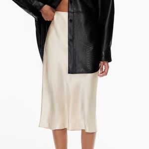 Aritzia Babaton Slip Gold Denude Nude Satin Midi Skirt